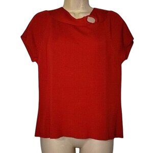 Red Ribbed Acrylic Short Sleeve Top With Unique Keyhole Neck Detail By Requireme